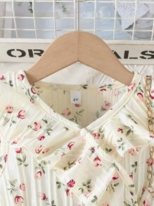 夏季少女优雅淑女花卉印花连衣裙 - 杏色 - 查看 3