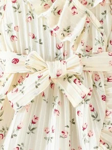 夏季少女优雅淑女花卉印花连衣裙 - 杏色 - 查看 5