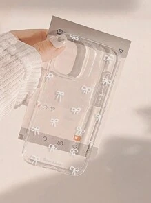 Apple 1pc White Bow Decor Phone Case Compatible With IPhone Waterproof Shockproof Anti-Fall Scratch Resistant - Multicolor - View 3