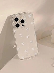 Apple 1pc White Bow Decor Phone Case Compatible With IPhone Waterproof Shockproof Anti-Fall Scratch Resistant - Multicolor - View 4