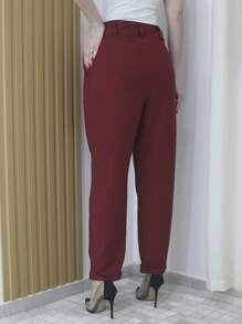 Refreshing Plain Tailor Women's Pants With Button - Maxma 6631 - Burgundy - View 3