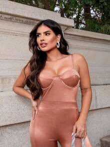 Women's Fashion Virginia Mesh Shine Jumpsuit - Rượu sâm banh - Xem 2