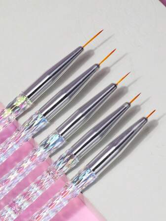5Pcs Colorful Striping Nail Art Brushes Set, Super Fine Striper Brush For Long Lines, Thin Details, Fine Drawing, Delicate Coloring, Elongated Lines, Colorful Acrylic Handle Nail Brushes