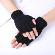 1 pieza Guantes sin dedos de unicolor, mitones mágicos unisex - Negro - Ver 4
