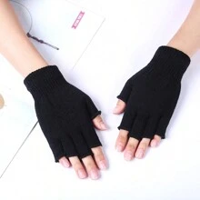 1 pieza Guantes sin dedos de unicolor, mitones mágicos unisex - Negro - Ver 2