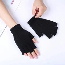 1 pieza Guantes sin dedos de unicolor, mitones mágicos unisex - Negro - Ver 3