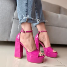 Zapatillas Mujer Con Plataforma Tacón Ancho recubierto - Rosa Fucsia - Ver 2