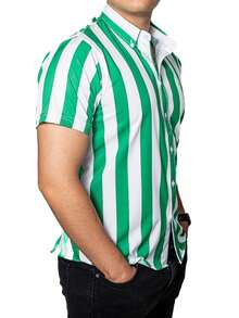 Camisa Hombre Casual Manga Corta Rayas Verdes, Blancas - Verde - Ver 4