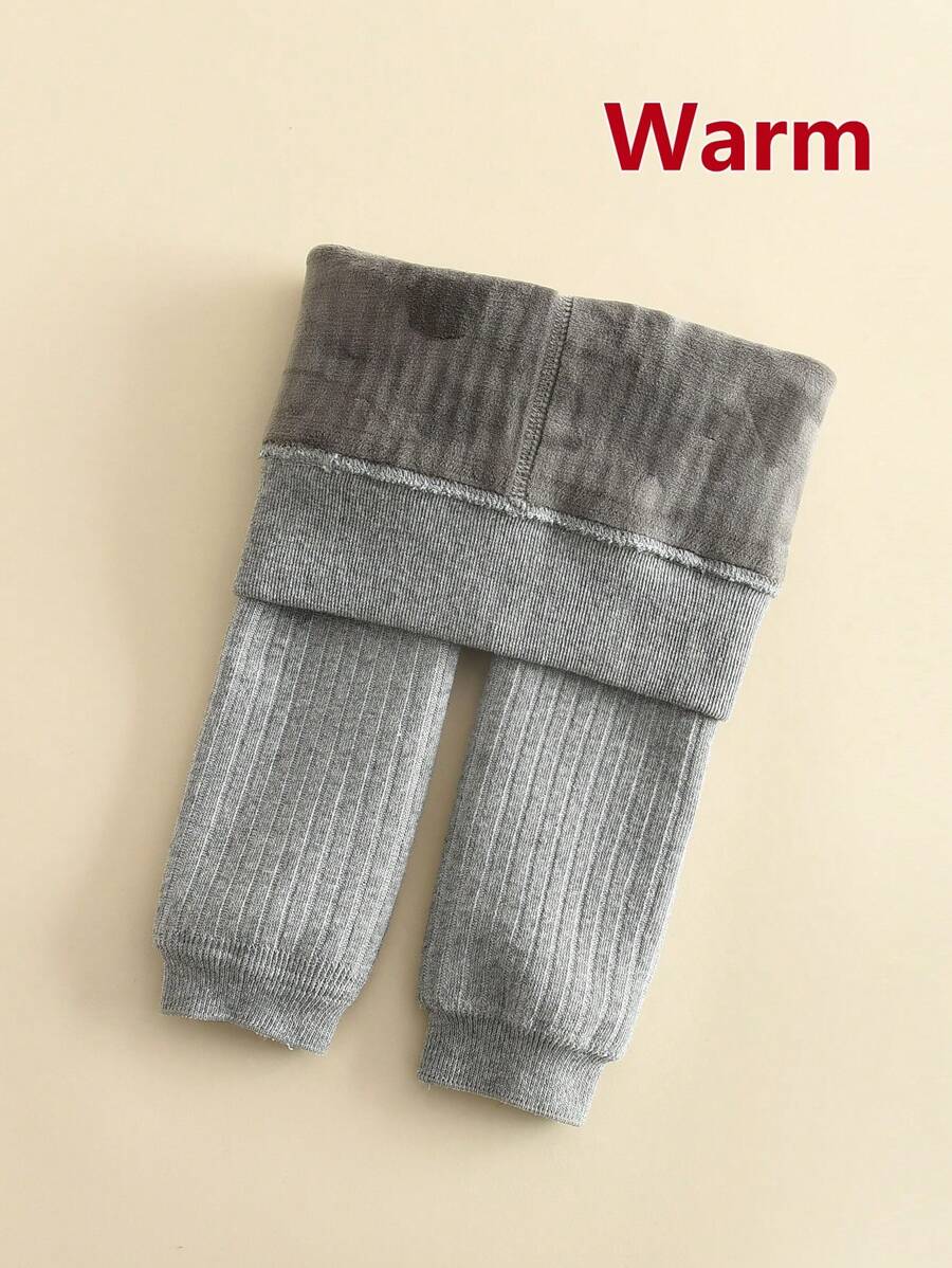 1 quần tất ấm màu trơn cho bé gái, quần legging cho trẻ mới biết đi màu đen/trắng, mùa thu/đông - Xám - Xem 1