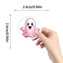 500 miếng dán hình ma màu hồng 1 inch, cuộn nhãn dán thẩm mỹ hoạt hình dễ thương, nhãn dán tự dính dùng để trang trí sổ lưu niệm, phong bì, cốc thủ công, nhật ký, quà tặng, đồ dùng cho bữa tiệc (10 mẫu) - Hồng - Xem 2