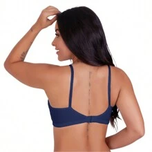 Ribbed Bra Without Pad Soft Bra Fashion Intimates Microfiber Lingerie Comfort Ruched Detail - Màu xanh hải quân - Xem 4