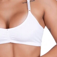 Ribbed Bra Without Pad Soft Bra Fashion Intimates Microfiber Lingerie Comfort Ruched Detail - Màu xanh hải quân - Xem 2