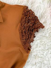 Women's Blouse Short Sleeve Evangelical Lace Lace N 9 - màu nâu - Xem 4