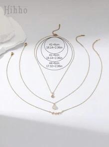 Hihho 3pcs/Set Geometric Waterdrop Cubic Zirconia Embedded Branch Design Personalized Necklace Set, Party Gift For Women - Yellow Gold - View 4