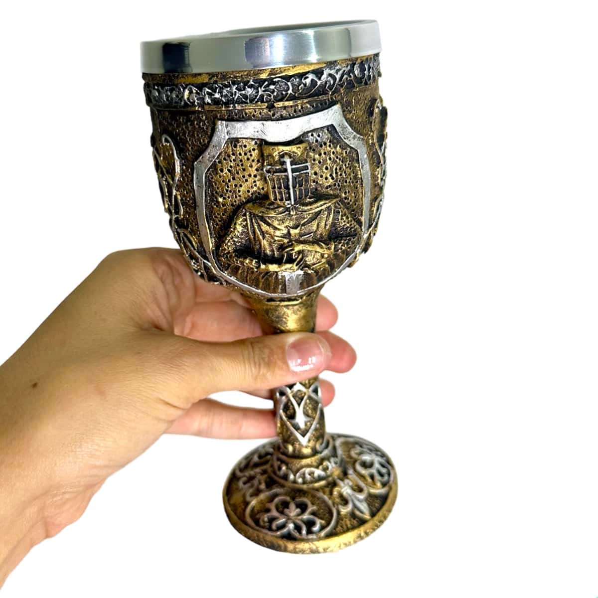 Medieval Warrior Goblet Wine Glass Resin Polished Aluminum - 金色 - 查看 1