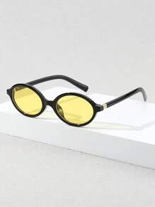 1 Pair Of Ladies Oval Small Frame Glasses Legs Metal Decoration Street Fashion Concave Shape Glasses Shades Beach Accessories Halloween Beach Accessories For Women Glasses Shades Basics Fall Winter Women Outfits Clothes Business Casual Gifts Leopard