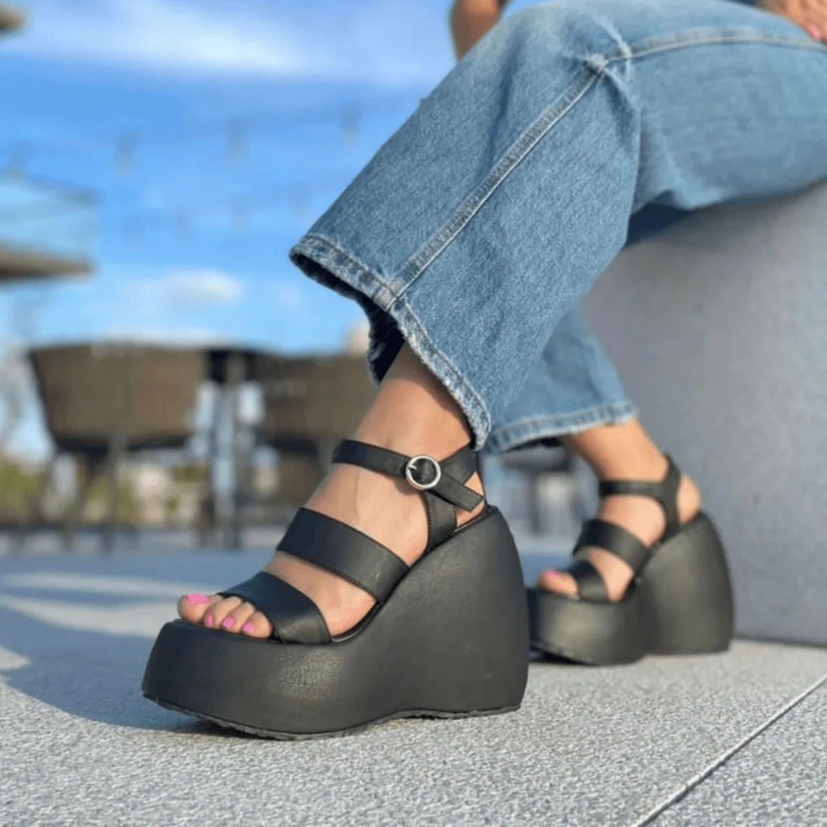 Plataformas Tacón Corrido Sandalias de Mujer con plataforma alta corridas Plataformas Suela Corrida Tiras Gruesas