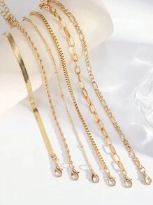 6 Stücke/Set modische, einfache Vintage Goldfarbene Fußkettchen für Frauen, Sommer - Gold - Übersicht 3