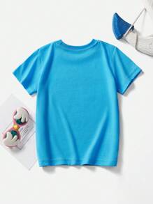 小男孩卡通鯨魚印花透氣夏季休閒短袖T恤