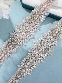 1pc Rhinestone Applique Bridal Belt Bridal Belt Wedding Belt Crystal Ribbon Wedding Dress, - Silver - View 1