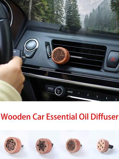 1pc Wooden Car Air Vent Clip, Hollow Carved Creative Air Freshener Diffuser, Can Hold Essential Oil