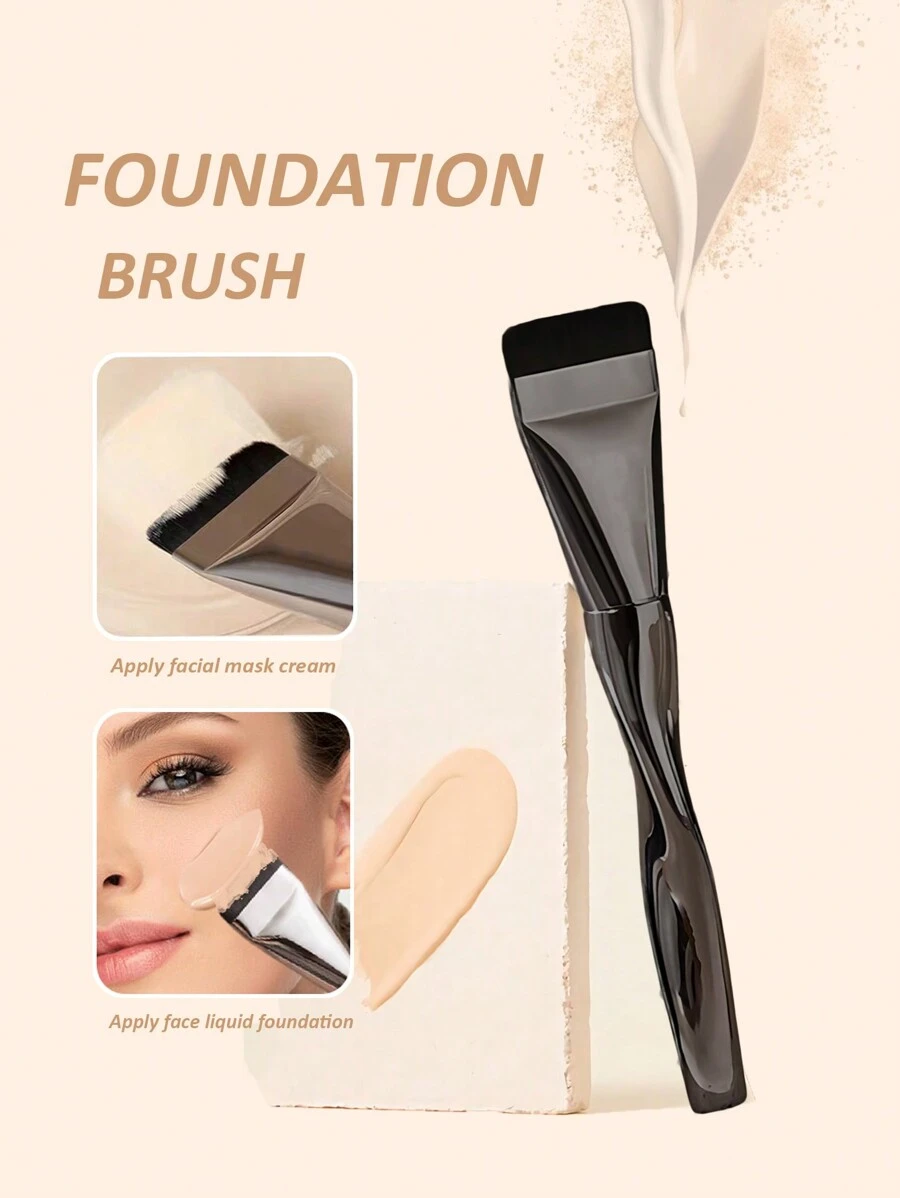 1pc Ultra-Thin Flat Foundation Brush, Spiral Face Mask Brush, Multi-Functional Makeup Tool For Confident Look, Travel Essentials - Dark Grey - View 1