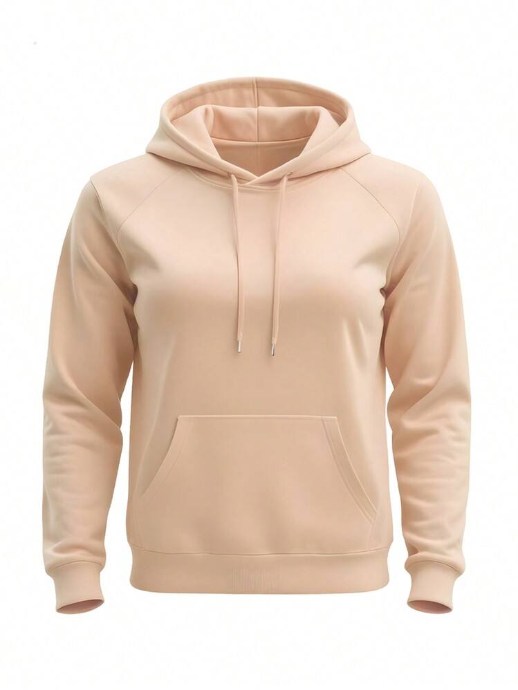 Women's Kangaroo Plain Sweatshirt With Hood Cold Blouse Coat Premium Winter Blouse - 卡其色 - 查看 4