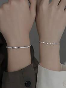 2 件/套不锈钢情侣心形手链，时尚设计情人节