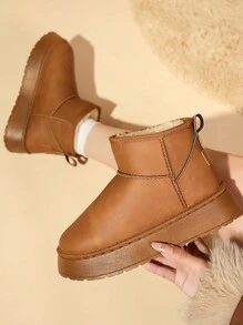 Botas de nieve para mujer impermeables con forro de piel, cómodas y elegantes botines casuales para exteriores en invierno - Camel - Ver 6