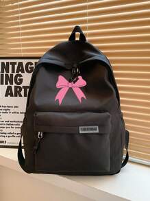 1 件 返校经典基本款潮流大号书包，带笔记本电脑隔层，时尚百搭背包，纯色，带蝴蝶结印花，防水运动包，优质耐用尼龙学校背包，带可调节肩带和宽敞的多个口袋，书包，轻便便携包，休闲旅行背包，非常适合毕业生、女孩和青少年女孩，非常适合户外、旅行、初中、高中和大学 - 黑色 - 查看 8