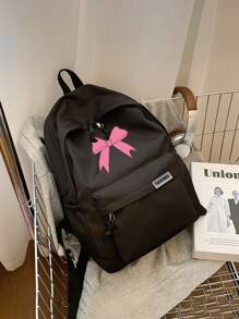 1 件 返校经典基本款潮流大号书包，带笔记本电脑隔层，时尚百搭背包，纯色，带蝴蝶结印花，防水运动包，优质耐用尼龙学校背包，带可调节肩带和宽敞的多个口袋，书包，轻便便携包，休闲旅行背包，非常适合毕业生、女孩和青少年女孩，非常适合户外、旅行、初中、高中和大学 - 黑色 - 查看 9