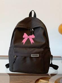 1 件 返校经典基本款潮流大号书包，带笔记本电脑隔层，时尚百搭背包，纯色，带蝴蝶结印花，防水运动包，优质耐用尼龙学校背包，带可调节肩带和宽敞的多个口袋，书包，轻便便携包，休闲旅行背包，非常适合毕业生、女孩和青少年女孩，非常适合户外、旅行、初中、高中和大学 - 黑色 - 查看 5