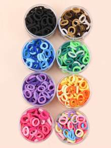 100 piezas Sujetadores de pelo elásticos altos para niños, bandas de pelo de colores de caramelo para niñas con coleta, accesorios para peinados diarios - Multicolor - Ver 4