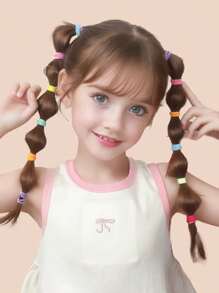 100 piezas Sujetadores de pelo elásticos altos para niños, bandas de pelo de colores de caramelo para niñas con coleta, accesorios para peinados diarios - Multicolor - Ver 3