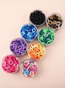 100 piezas Sujetadores de pelo elásticos altos para niños, bandas de pelo de colores de caramelo para niñas con coleta, accesorios para peinados diarios - Multicolor - Ver 5