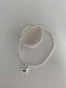 1 件 S925 纯银心形珠子弹性手链 - 銀色 - 查看 4