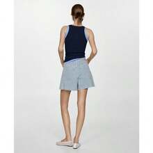 Mango 女士 Stripe-P 牛仔短裤 - 藍色 - 查看 4