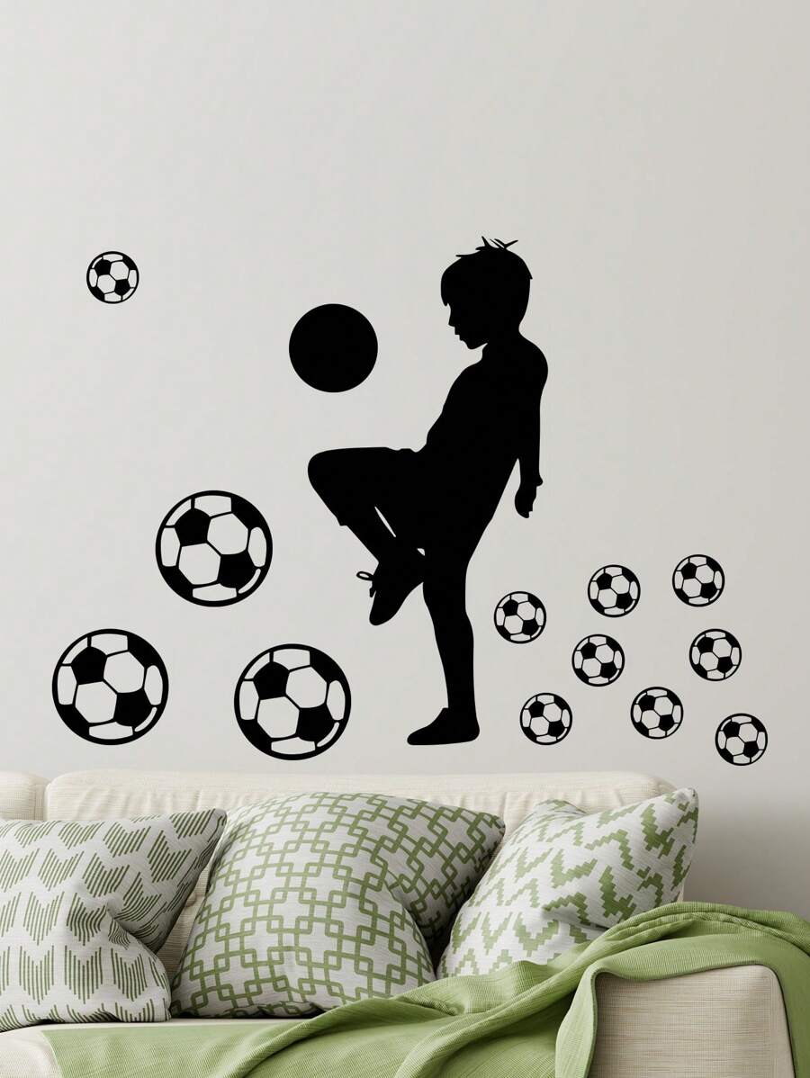 1pc New Football & Figure Pattern Wall Sticker, Removable PVC Self-Adhesive Home Decor,Stickers,Wall Decal, Vinyl Decal For Home Decorations,Spring Decoration Items Refresh Your Home,Rama Decoration Stickers Gifts Birthday Graduation,For 2026 Football World Cup - Black and White - View 1