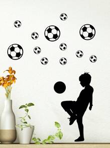 1pc New Football & Figure Pattern Wall Sticker, Removable PVC Self-Adhesive Home Decor,Stickers,Wall Decal, Vinyl Decal For Home Decorations,Spring Decoration Items Refresh Your Home,Rama Decoration Stickers Gifts Birthday Graduation,For 2026 Football World Cup - Black and White - View 3