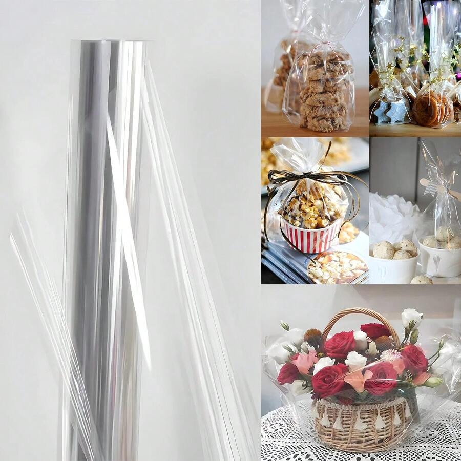 1000*54/2500*44cm 1件防尘透明鲜花包装纸防水塑料花束玻璃卷加厚水晶透明礼品、篮子、工艺品、零食、包装 - 彩色 - 查看 1