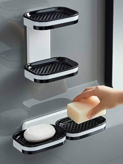 Saboneteira Drenável Banheiro Dupla Camada Organizador De Parede De Armazenamento