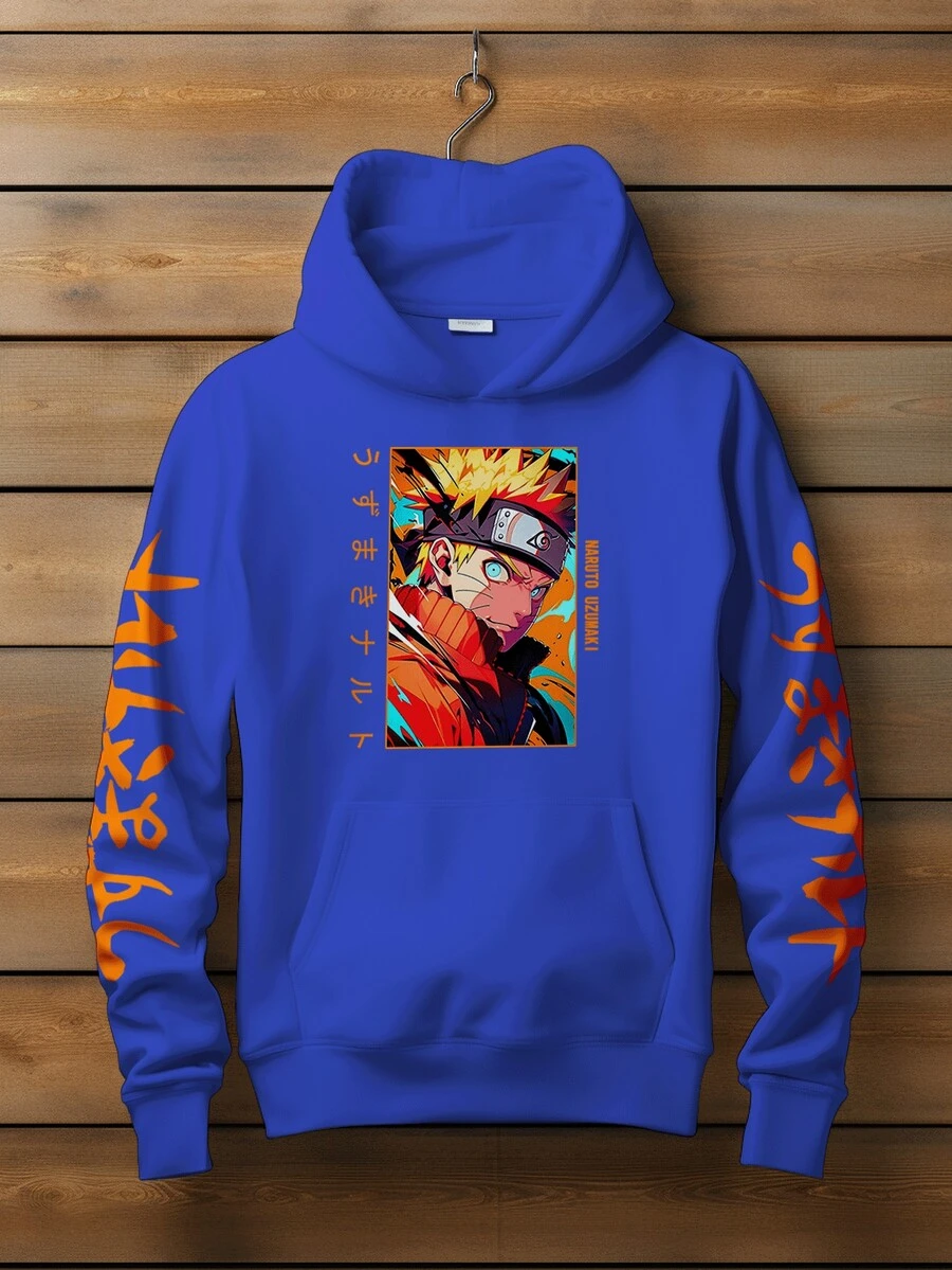 Kangaroo Hoodie Cloud Print  Uzumaki Naru Anime - 寶藍色 - 查看 1