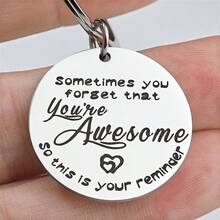 1pc Stainless Steel Key Chain - "You Are Awesome" Reminder Gift - Silver - View 4