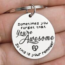 1pc Stainless Steel Key Chain - "You Are Awesome" Reminder Gift - Silver - View 3