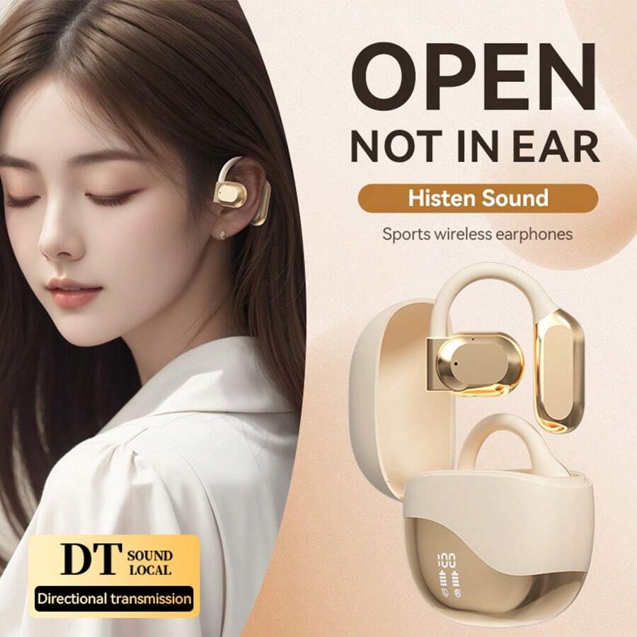 3D Surround Sound Open OWS Bluetooth Headset Wireless Waterproof Earphones Intelligent Digital Display High Sound Quality - Màu Khaki - Xem 1