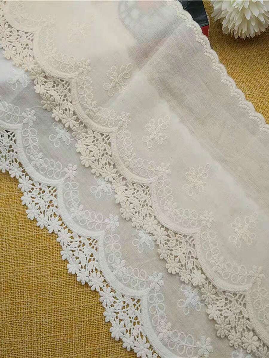 1 码布料刺绣镂空花卉蕾丝 14 厘米缝纫饰边，DIY 裙边延长蕾丝装饰配件 - 彩色 - 查看 1
