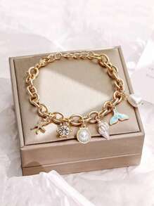 1 pièce Bracelet chaîne décoratif réglable avec étoile de mer, coquillage et queue de poisson - mode et élégant