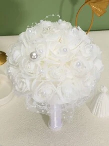 珍珠爱婚礼花束，适合新娘或伴娘，水晶玫瑰，新娘伴娘婚礼手捧花 - 彩色 - 查看 5