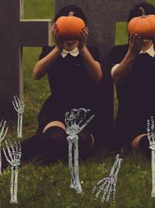 2 件万圣节装饰逼真的手骨骨架桩，户外鬼臂骨架骨头，适用于万圣节庭院装饰、圣诞节 - 彩色 - 查看 2