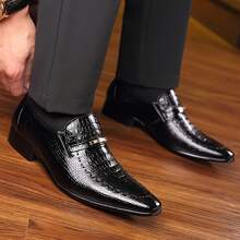 For Men High Gloss Oxford Lace Up Business Fashion Patent Leather Dress Casual Loafers Shoes - màu đen - Xem 6